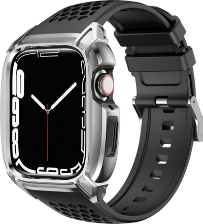 Komplet rrip dhe kasë Kingxbar CYF148 për Apple Watch 44/45mm, 2 në 1, argjend