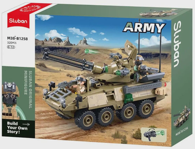 Set ndërtimi Sluban Army Tank OEF Stryker ADS M38-B1258, 310 pjesë, 3 minifigura, shumëngjyrësh