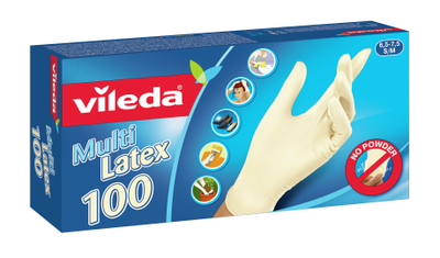 Doreza latex Vileda Multi Latex, pa pluhur, 100 copë, krem