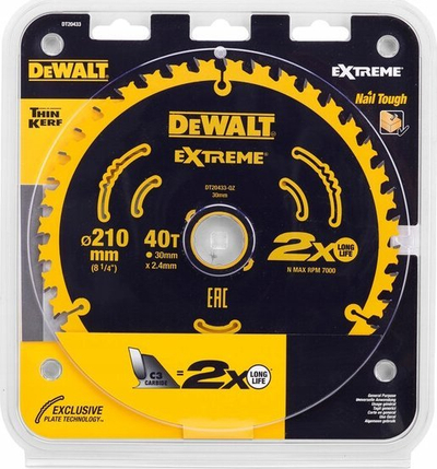 Teh sharre për dru Dewalt DT20433 Extreme, 210mm, 40 dhëmbë, verdh e zezë