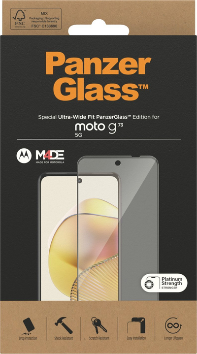 Xham mbrojtës PanzerGlass për Motorola Moto G73 5G, Ultra Wide Fit, kundër gërvishtjeve, transparent