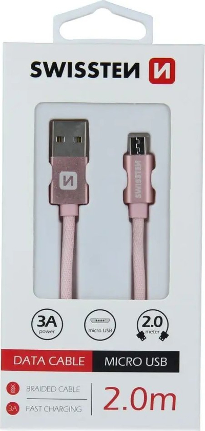 Kabllo USB Swissten Textile, Micro USB, 2m, e kuqe