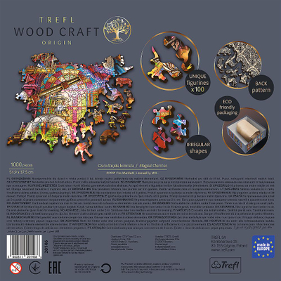 Puzzle druri Trefl Wood Craft Magical Chamber, 1000 copa, fantazi, shumëngjyrësh