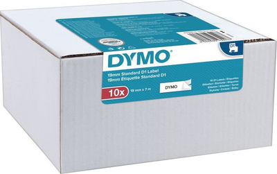 Лента за етикети Dymo D1 40913, 9mm x 7m, сет 10 парчиња, бела со црн печат