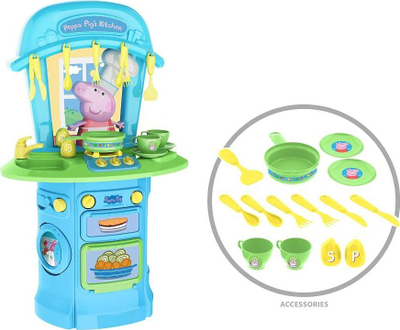 Kuzhinë lodër Peppa Pig My First Kitchen, 15 pjesë, me zë e drita, blu jeshile