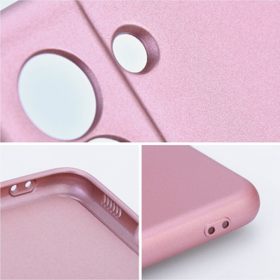 Futrollë telefoni METAL TPU për iPhone 14 Pro, silikon i butë fleksibël, mbron anët, rozë metalike