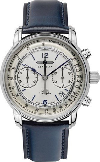 Orë kronograf për burra Zeppelin LA 8614-1, automatike, 42mm, me rrip lëkure blu