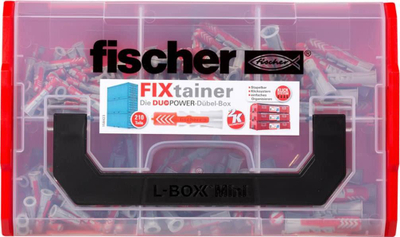 Set dublash Fischer FIXtainer DUOPOWER, 210 copë, kuti plastike, kuqe gri
