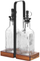 Set shishe për vaj dhe uthull Vilde, qelq, 2x190 ml, me mbajtëse druri dhe metali, transparente