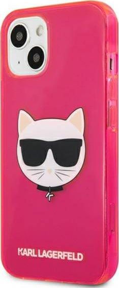 Mbulesë telefoni Karl Lagerfeld Choupette Head për iPhone 13 mini, TPU, rozë fluo