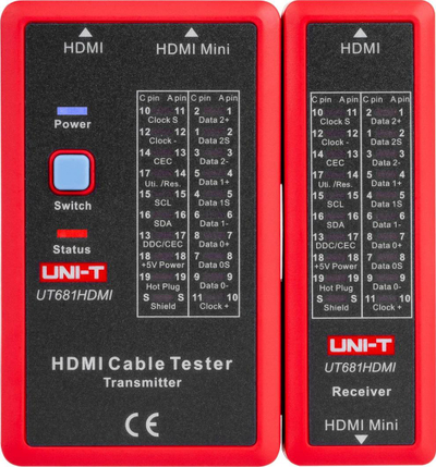 Testuesi i kabllove Uni-T HDMI UT681HDMI, i zi/i kuq