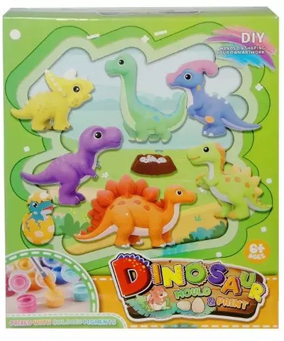 Set kreativ gips për dinosaurë, me forma, me bojëra, shumëngjyrësh