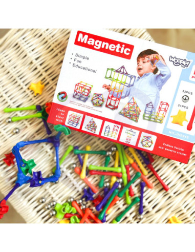 Lodër ndërtimi magnetike WOOPIE Magnetic Construction Blocks Puzzle, 110 pjesë, set 4 copë, shumëngjyrëshe