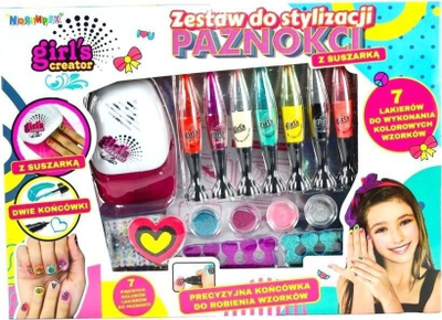 Set manikyri për kalamaj Norimpex Girls Creator, me stilolapsa për zbukurim, me tharëse, me ngjyra nga të gjitha