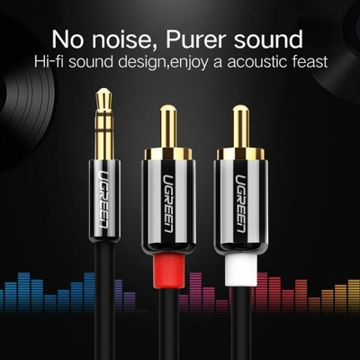Kabllo audio Ugreen UGR318, Jack 3.5mm në 2x RCA, 1.5m, e zezë