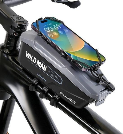 Çantë kornize biçiklete Wildman FK6, mbajtëse telefoni, gri e zezë