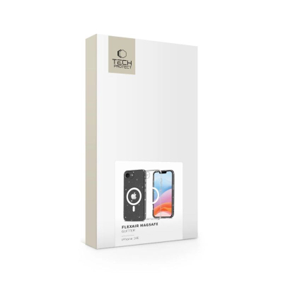 Куќиште за телефон Tech-Protect Flexair за iPhone 16e, MagSafe, ефект со светки, проѕирно