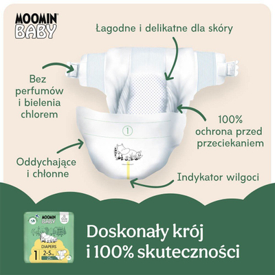 Pelena Moomin Baby Madhësia 1, 2-5 kg, 25 copë, të bardha