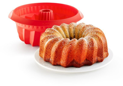 Kallëp keku Lékué Deep Savarin, silikon jo-ngjitës, 9", i kuq