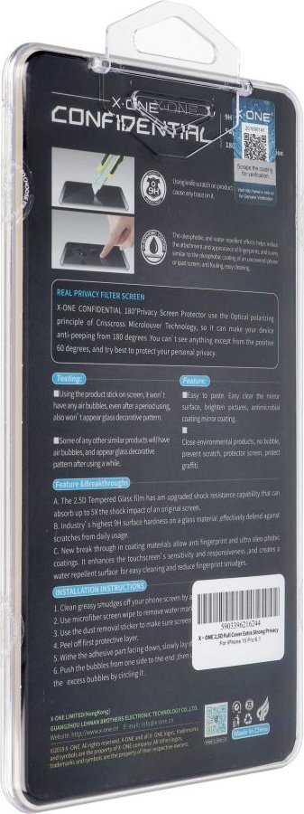 Xham mbrojtës X-One Confidential, për iPhone 15 Pro 6.1", privacy, full cover, transparent