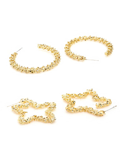 Set bizhuterish Yellow Chimes YCFJER TWSDGN, 2 palë vathë rreth e me yll, 2 kapëse flokësh gjeometrike, ngjyrë ari