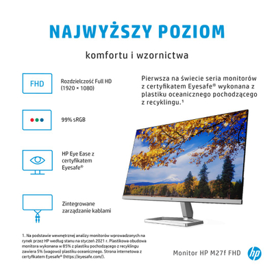 Monitor HP M27f 68.6, 27", 1920 x 1080, Full HD, 75 Hz, i zi