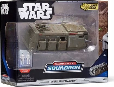 Lodër mjet transportues Star Wars Micro Galaxy Squadron Imperial Troop Transport, rreth 15 cm, me 2 figura Stormtrooper, shumëngjyrëshe