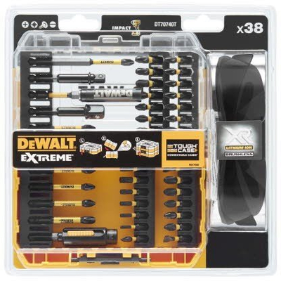 Set bitash Dewalt DT70740T, 38 copa, me kuti plastike, i verdhë