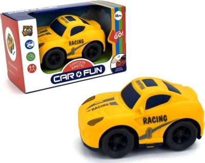 Lodër makinë Pro Kids Car Fun No.2, me dritë e zë, Pull Back, e verdhë