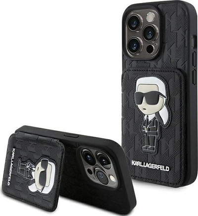 Mbulesë telefoni Karl Lagerfeld Stand Ikonik Patch, për iPhone 15 Pro Max, e zezë