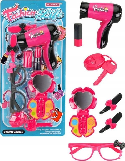 Set lodrash bukurie për fëmijë Yi Te Meng Fashion Life, me tharëse flokësh dhe aksesore, rozë