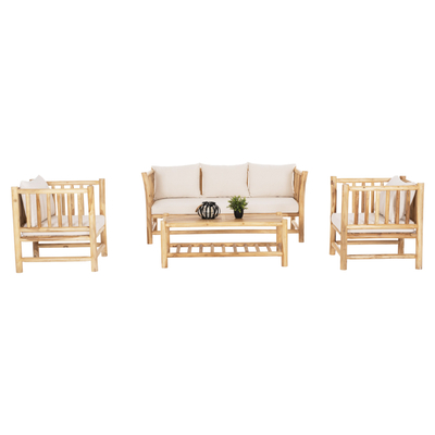 Set lounge kopshti Eddard HM9340, 4 pjesë, dru teak masiv, jastëkë të bardhë