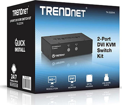 Ndërprës KVM TRENDnet TK-222DVK, 2 porta DVI, USB 2.0, i zi