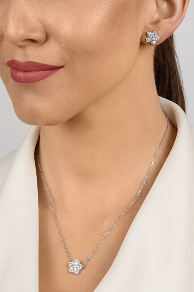 Set bizhuteri për femra Brilio Silver SET286W, vathë + qafore, i argjendtë