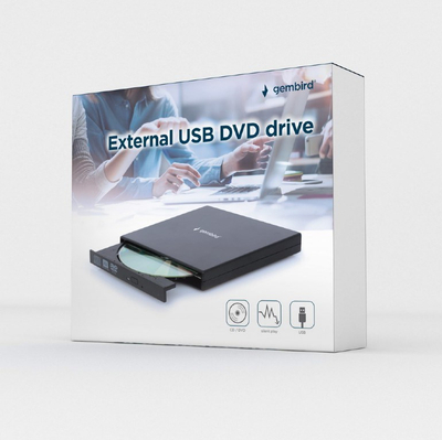 Disk optik i jashtëm Gembird DVD-USB-04, USB 2.0, 24x CD, 8x DVD, i zi