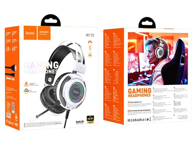 Kufje gaming Hoco W110, 50mm, RGB, të bardha