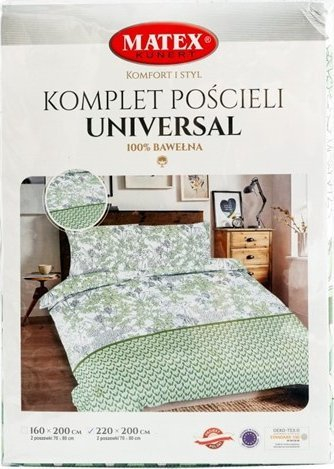 Set çarçafësh Matex Cotton Bedding Leaves 2, 220x200 cm, pambuk, e bardhë jeshile