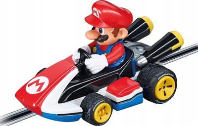 Lodër makinë garuese Mario Kart, figurë Mario, për pista slot, kuqe e bardhë