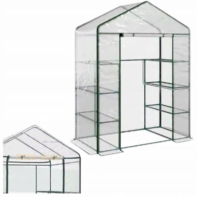 Мини сера за балкон Springos, 4 метални рафтови, PVC, 195 x 143 x 73 cm, транспарентна