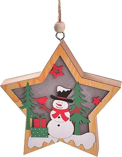 Dekor Krishtlindjesh Emos llampë druri Christmas Snowman Star, ndriçim dekorativ, shumëngjyrësh