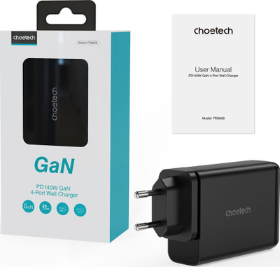 Karikues muri Choetech PD140W GaN, 2x USB C, 2x USB A, i zi