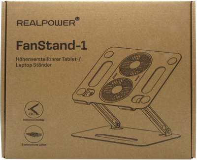 Qëndrim laptopi RealPower FanStand 1, deri 17", me ventilator USB, çelik inox, me drita RGB
