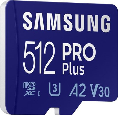 Kartë memorie Samsung PRO Plus 512GB MicroSDXC UHS I U3, 160MB/s, blu
