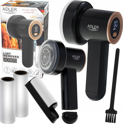 Makine për heqjen e pelushave Adler AD 9619, ekran LCD, rikarikues me USB, e zezë