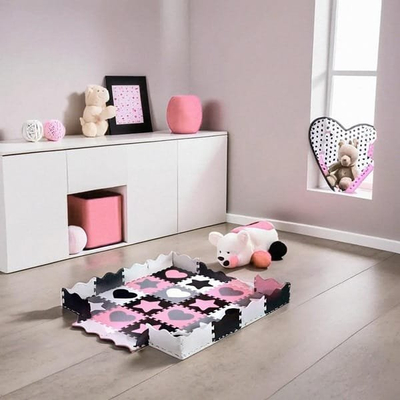 Qilim puzzle për kalamaj Nils Fun MD03, 36 copa, 140x140 cm, me shumë ngjyra rozë
