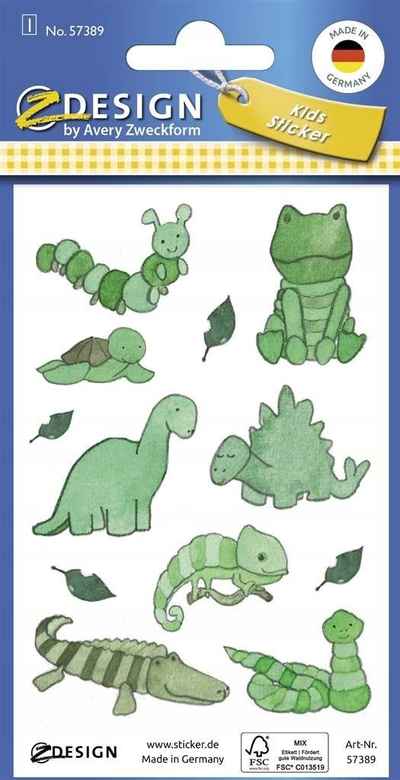 Stickerë Avery Zweckform Brocade Dinosaurs Lizards, me figura dinosaurësh dhe hardhucash, shumëngjyrëshe