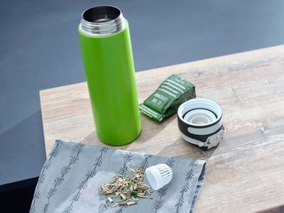 Termus Leifheit Insulated Mug Flip 3277, 600 ml, çelik inox, jeshile kiwi