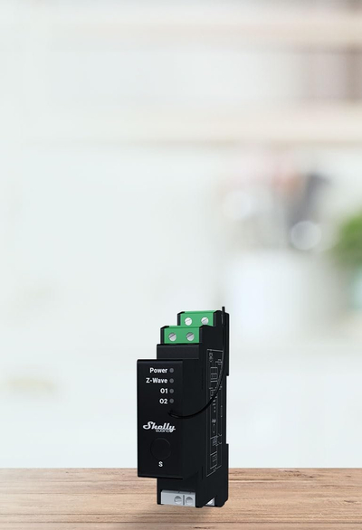 Модул за завеси Shelly Wave Pro Shutter Z-Wave, мерење енергија, монтирање на DIN шини, бел