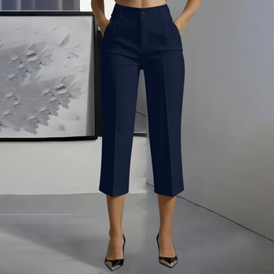 Панталони капри Piuwrlz, висок струк, тесен крој, морнарско сина, 3XL