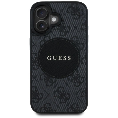Маска за телефон Guess 4G Circle Classic Logo MagSafe, за iPhone 16 6.1", црна